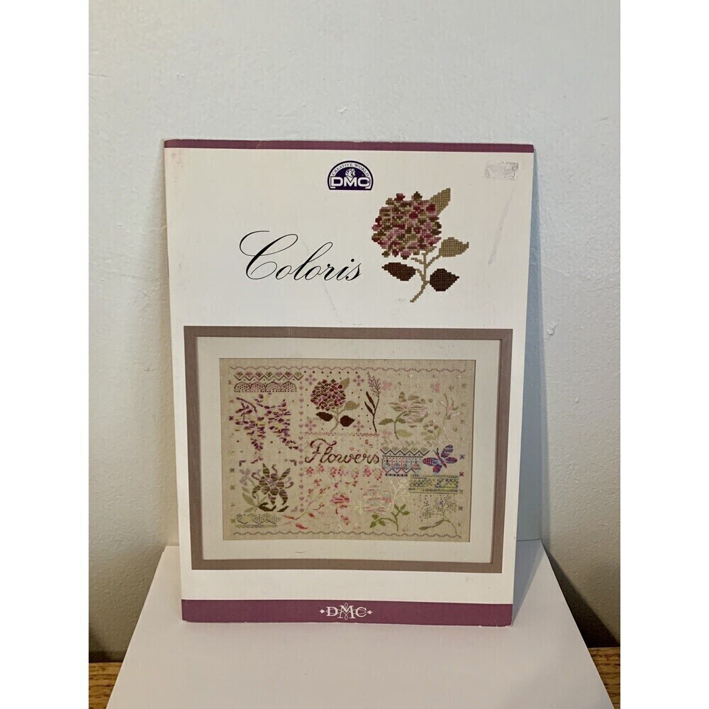 DMC Coloris Flowers Cross Stitch Sampler Pattern VTG Butterfly Pink Delicate